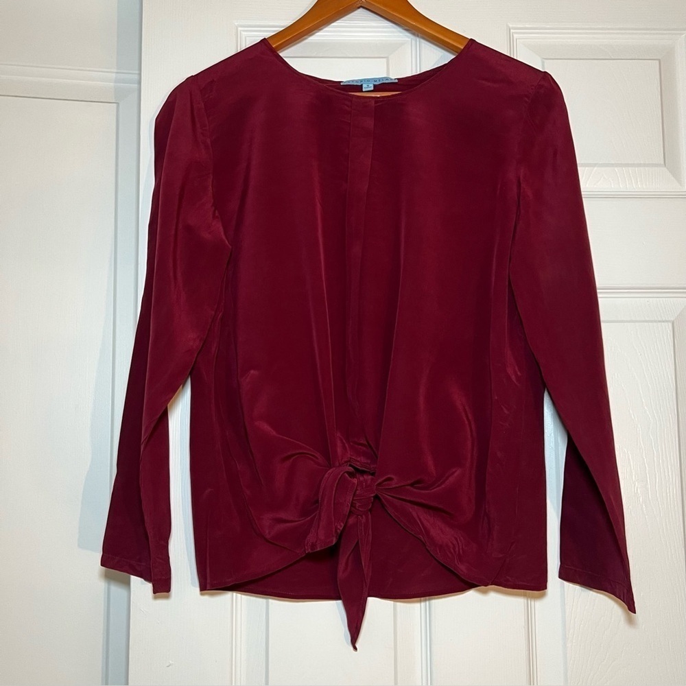 Antonio Melani 100% Silk Long Sleeve Tie Front Blouse Burgundy Womenโs Small